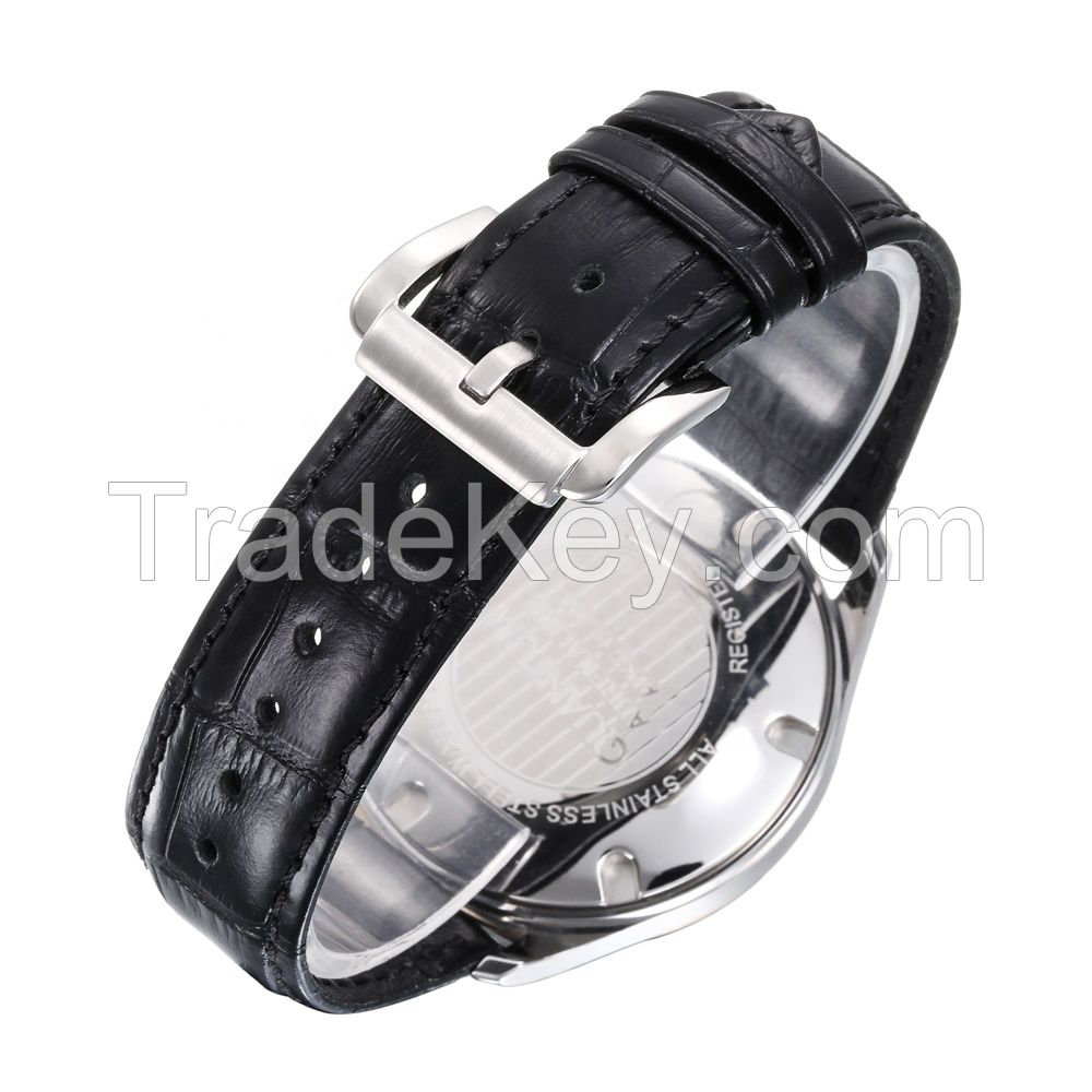 Custom OEM Gift 30m Water Resistant Stainless Steel Leather Strap Wrist Watch