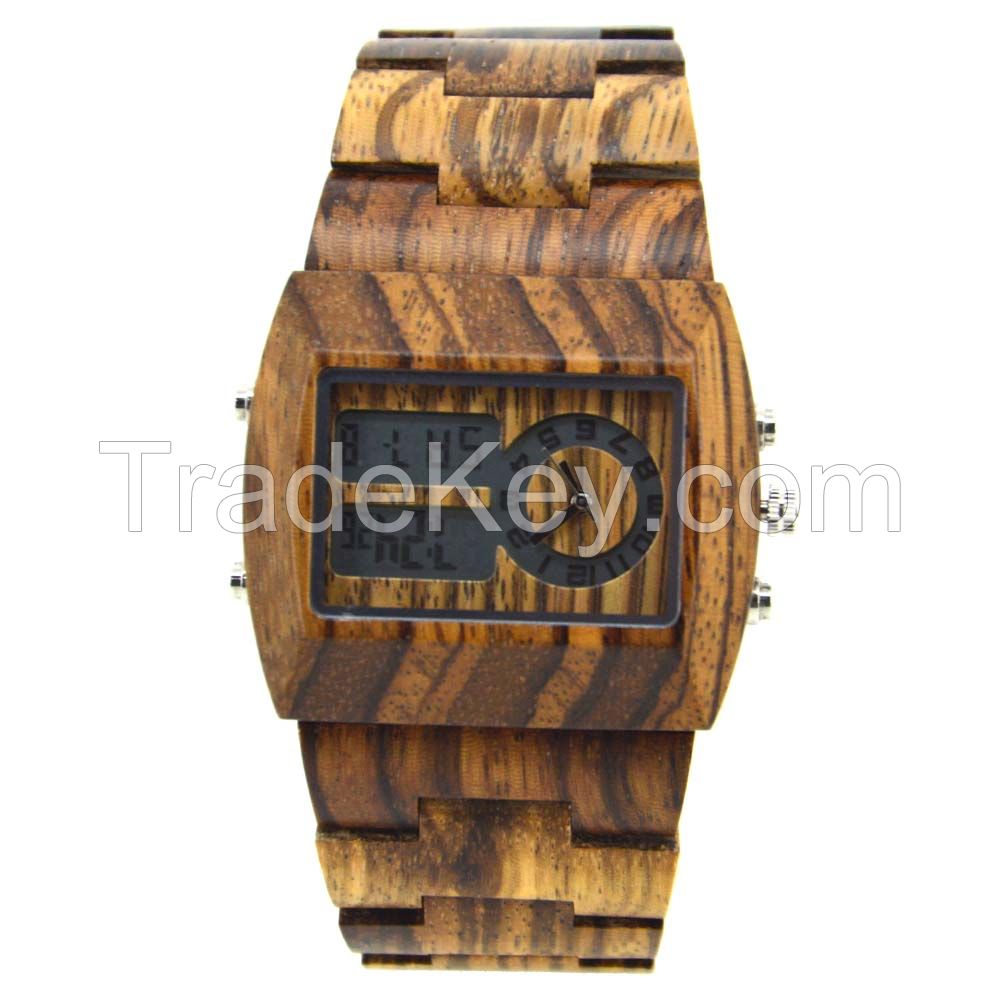 Japan Movement Digital Quartz Multi Function Square Men Wooden Watch