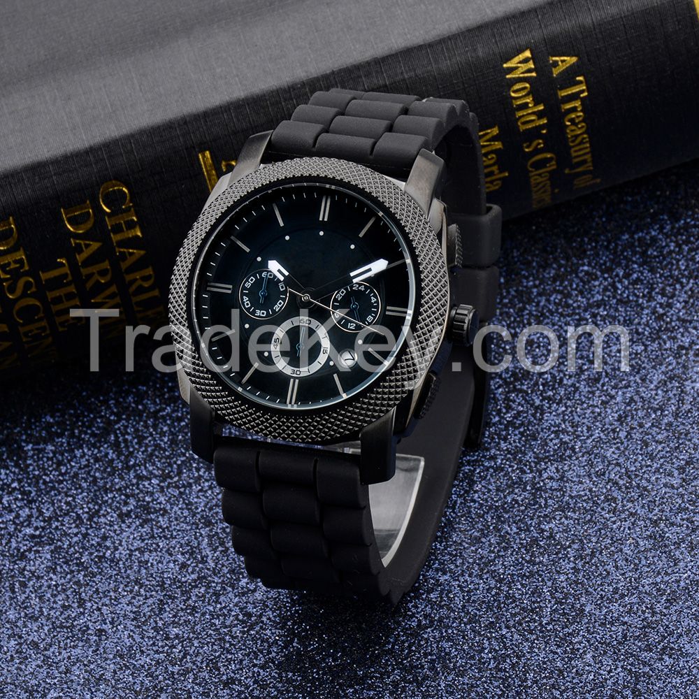 Custom Logo Silicon Wristband Quartz Stainless Steel Men Watch 