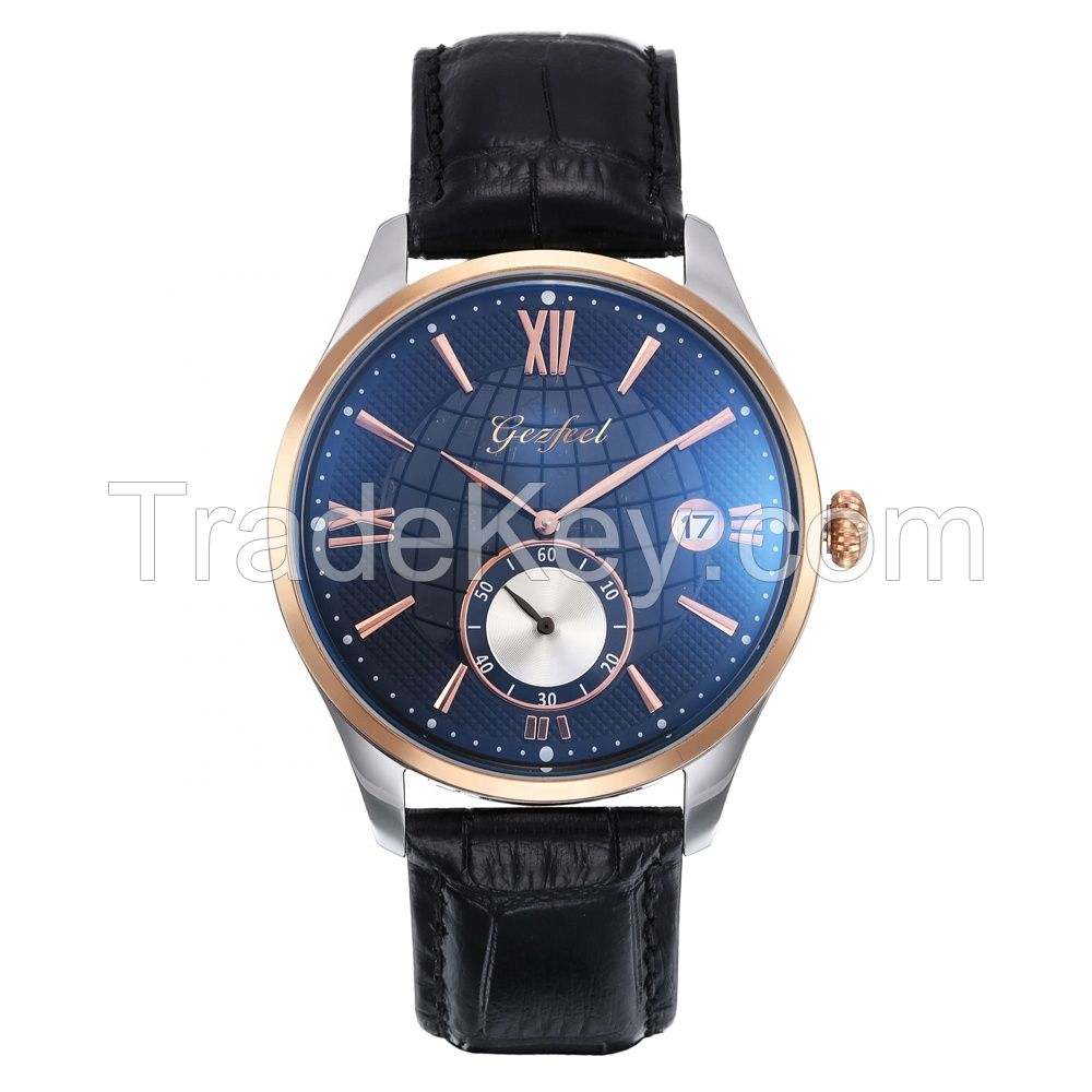 Custom OEM Gift 30m Water Resistant Stainless Steel Leather Strap Wrist Watch