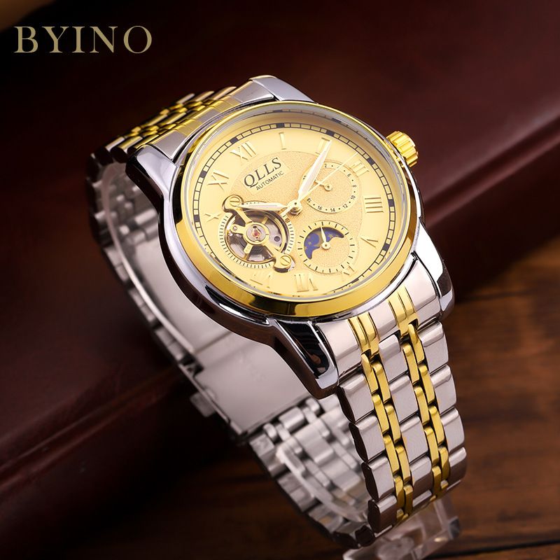 New Design Automatic Mechanical Stainless Steel Band Watch Moon Phase Watch