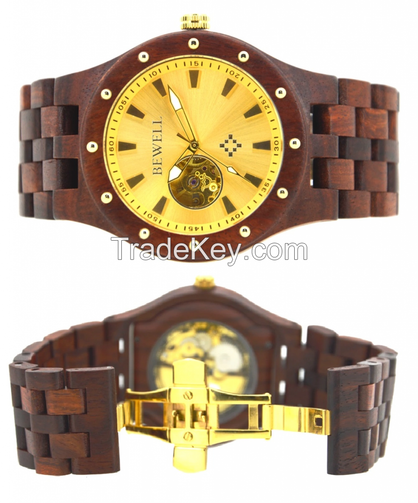 Luxury business men 3ATM waterproof automatic movement machanical wooden watches