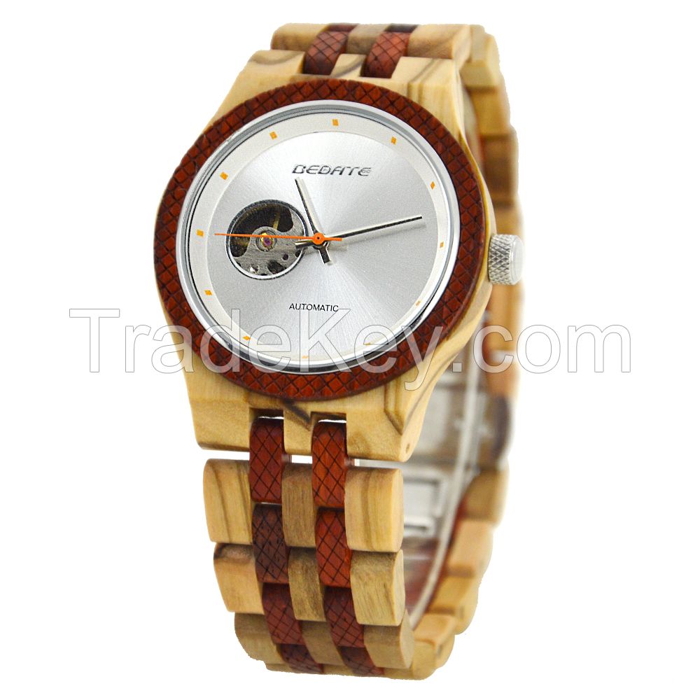 Custom Logo Japan Movement Pc21 Canvas Strap Bamboo Men Wooden Watch