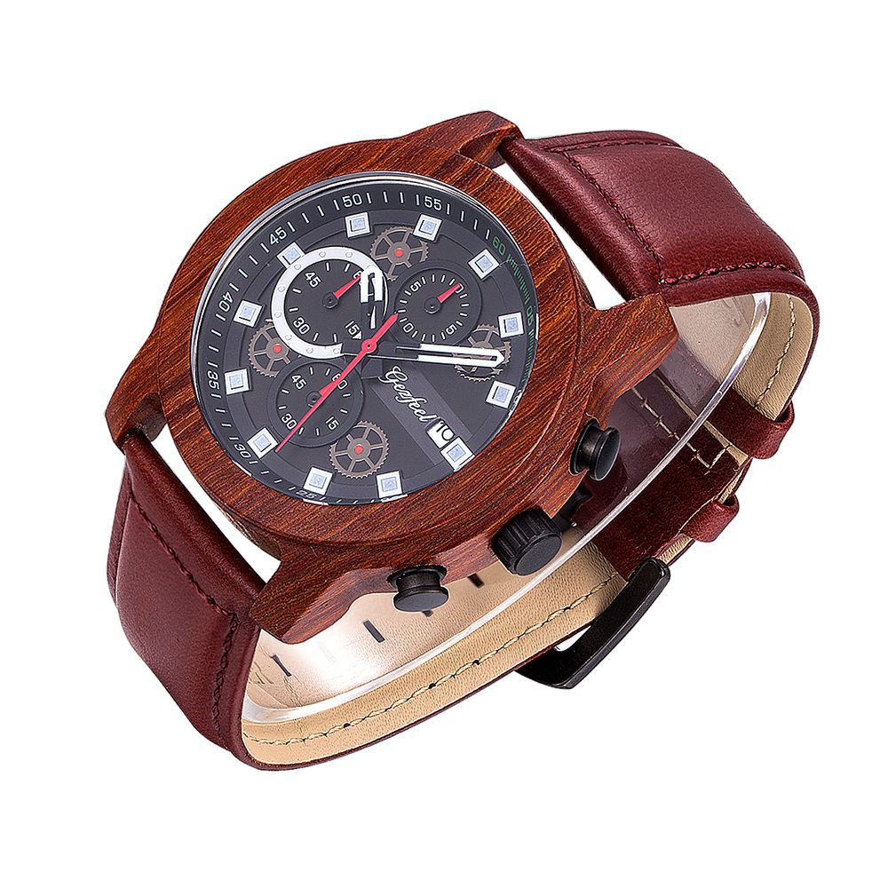 Military Waterproof Quartz Analog Wristwatch Chronograph Date Sport Male wooden Watch