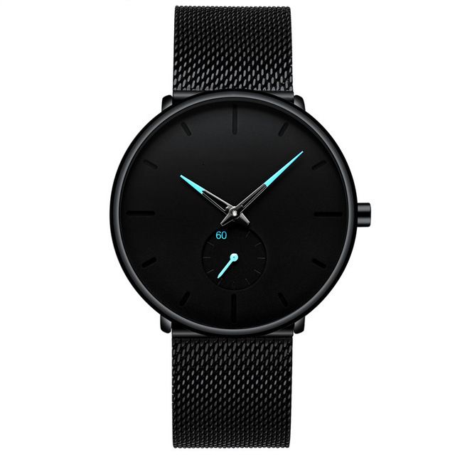 Stainless Steel Minimalist Male Analog Clock Waterproof Quartz Men Wrist Watch 