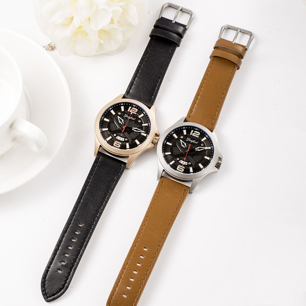 New Arrive Mens Watch Stainless Steel Watch Genuine Leather Strap Male Watches 