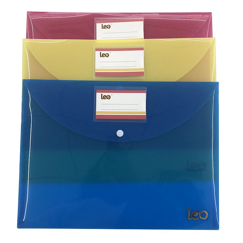 Office Stationery Manufacturer Translucent A4 FC Plastic Document Bags With Card Holder