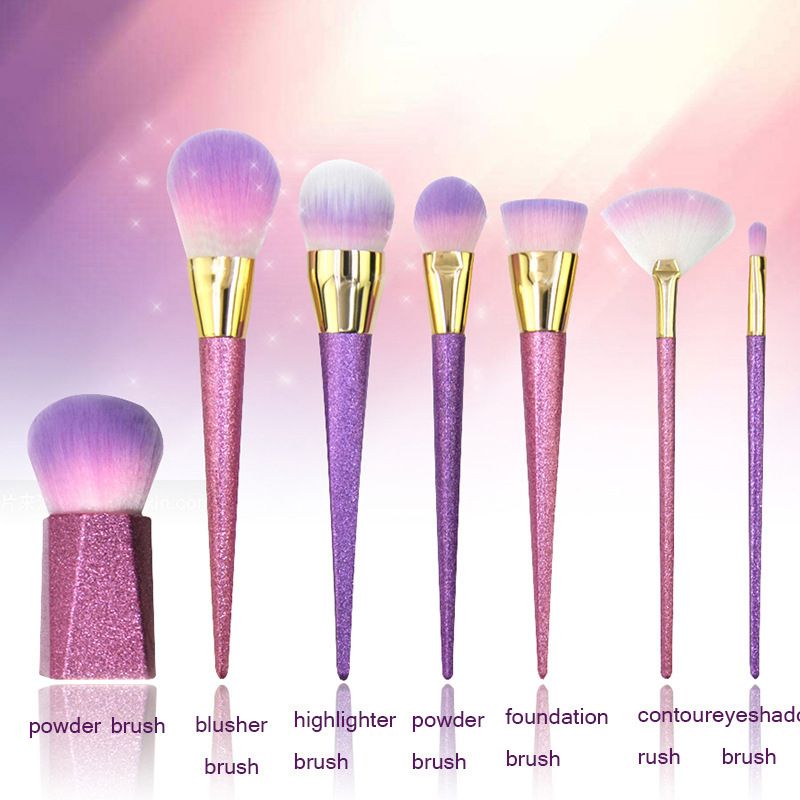 New OEM&amp;ODM Customized 7pcs One-horned Electroplate Portable Bling Polish Makeup Brush set