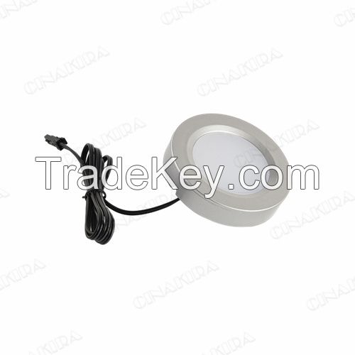 12v Round Ultra Thin 2.5w Warm White Cool White Led Under Cabinet Lighting Slim Aluminum Puck Lights For Counter Closet