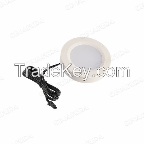 12v Round Ultra Thin 2.5w Warm White Cool White Led Under Cabinet Lighting Slim Aluminum Puck Lights For Counter Closet