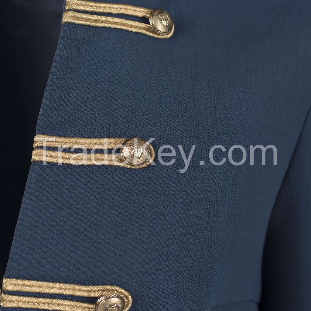 Military style wool blend silk jacket in blue