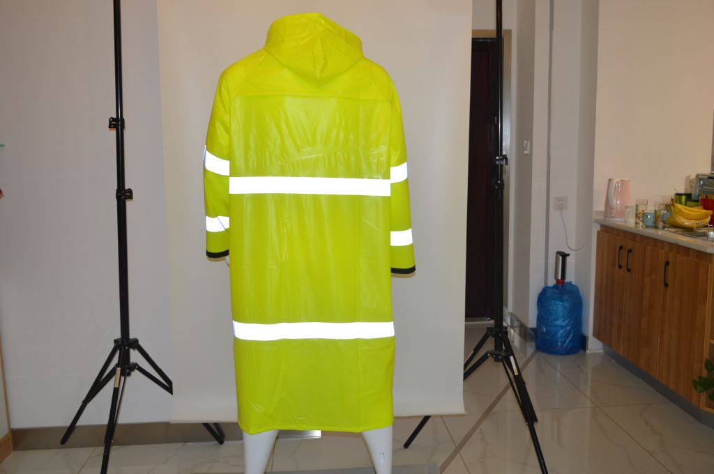 hi visibility reflective safety customized reflective fluorescent yellow raincoat for hiking raincoat PVC trench rainwear for adult 