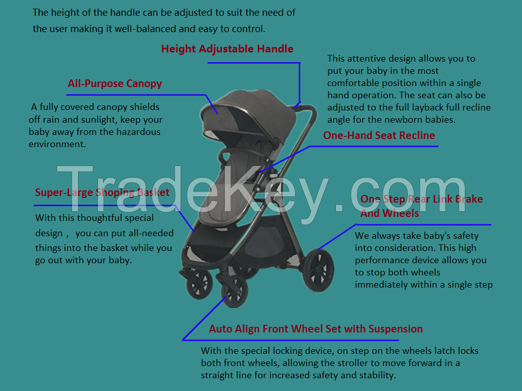 EN1888 wholesale certificate baby stroller/ good quality cheap price baby pram/ new design black color European baby stroller