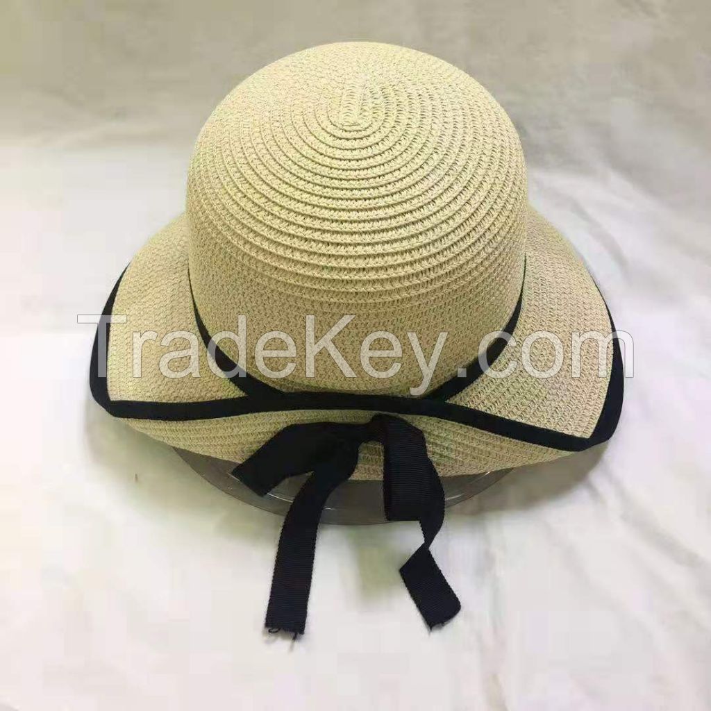 wholeseller fashion lady straw sun hats, trend women floppy beach hat, elegant paper hat, recycle customized fashion accessories