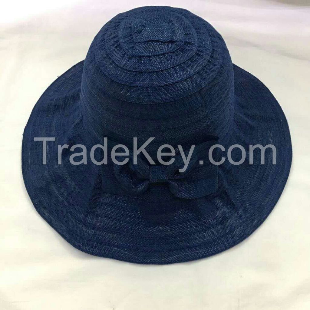 wholeseller fashion plain lady bucket sun hats with bowknot, trend women UV cut beach hat, elegant cotton hat, cheap customized fashion accessories