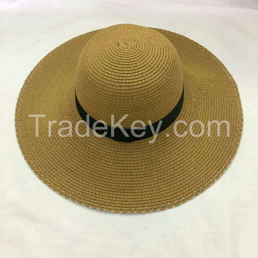 wholeseller fashion lady plain straw sun hats, trend women floppy beach hat, elegant paper wide brim hat, recycle customized fashion accessories