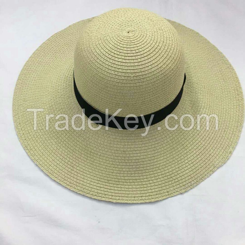 wholeseller fashion lady plain straw sun hats, trend women floppy beach hat, elegant paper wide brim hat, recycle customized fashion accessories