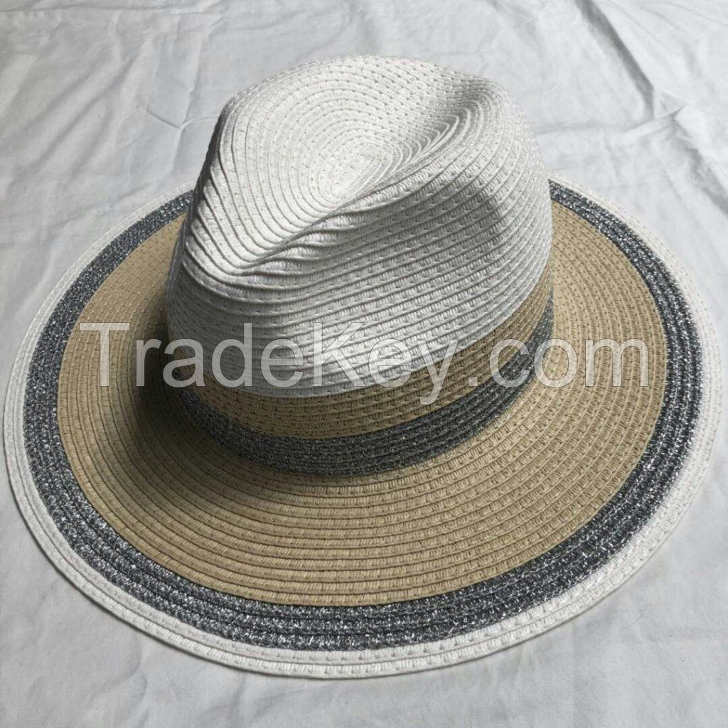 wholeseller fashion panama unisex striped straw sun hat, trend adult straw beach hat, elegant paper hat, recycle customized fashion accessories