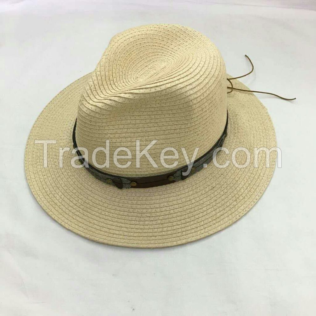 wholeseller fashion panama unisex straw sun hats with beads, trend adult straw beach hat, elegant paper hat, recycle customized fashion accessories