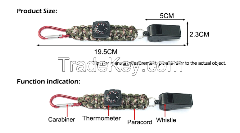 Outdoor survival 250 Paracord keychain climbing ring rope compass key chain