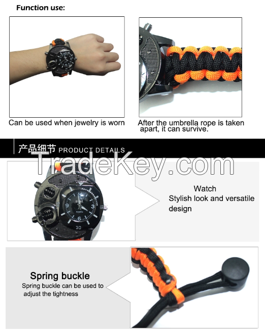 Wholesale Factory Paracord Accessories Paracord Survival Watch, Factory Sale Cheap Camping Gear Watch Men