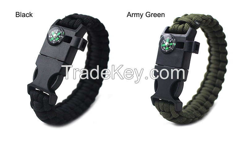 Popular Traveling Equipment Whistle Buckle Compass Bracelet , Wholesale Survival Colorful Hiking Bra