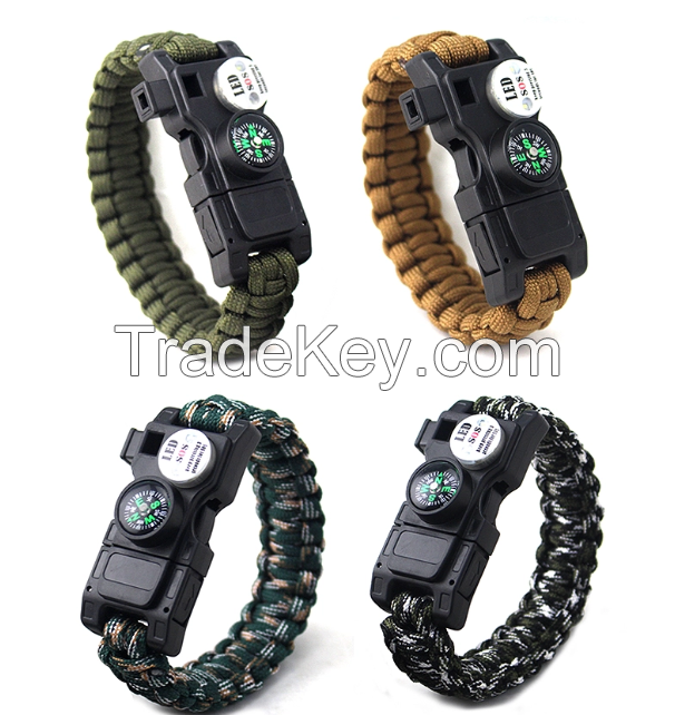 Outdoor survival outdoor activity charm detachable compass Bracelet women, Camping Hiking thermomete