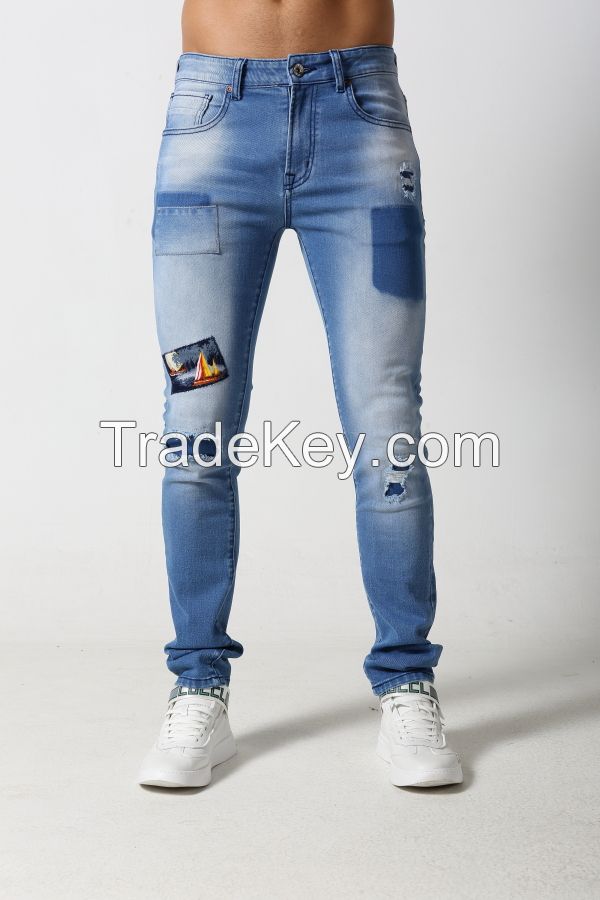 Men's Skinny jeans with distressed and patches