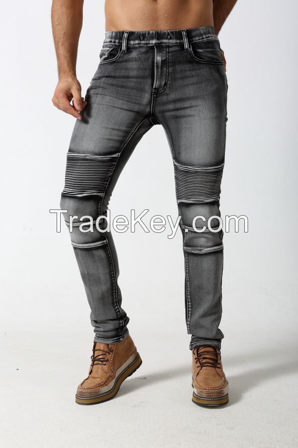 Men's black skinny biker denim jogger