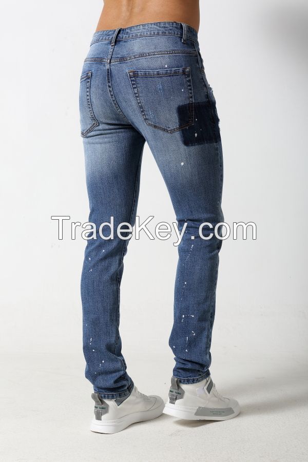 Men's Slim denim jeans with rips, white dots and shadows