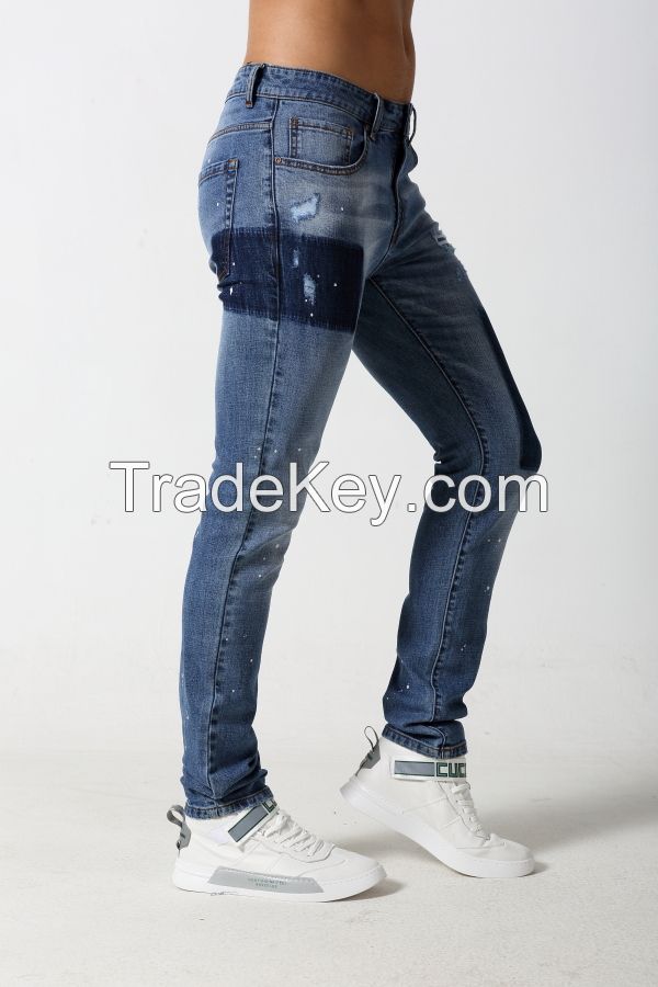 Men's Slim denim jeans with rips, white dots and shadows