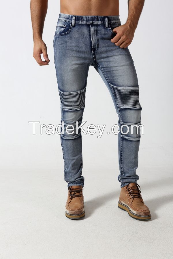 Men's middle blue skinny biker denim jogger