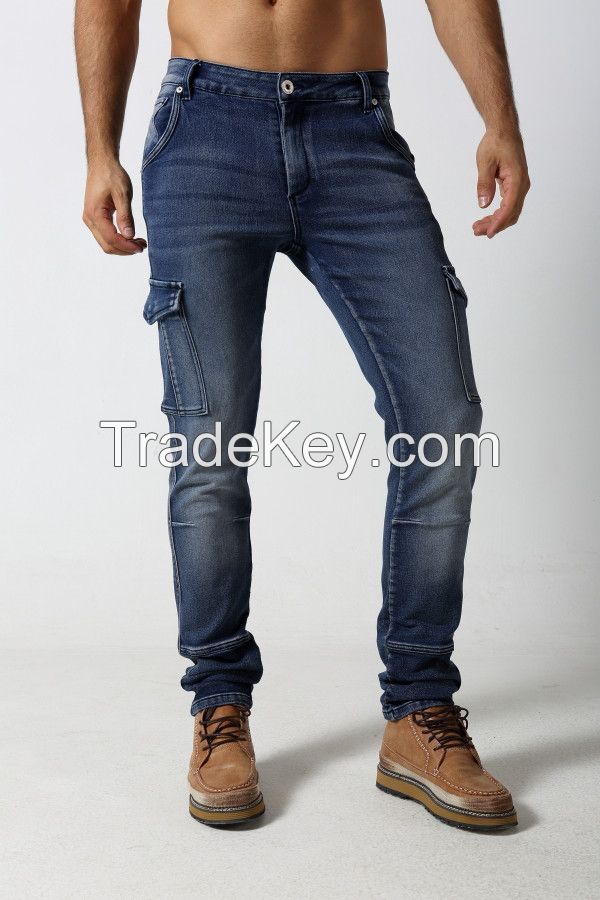 Men's slim blue cargo pant