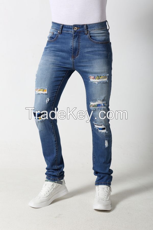 Men's Skinny jeans with distressed and patches