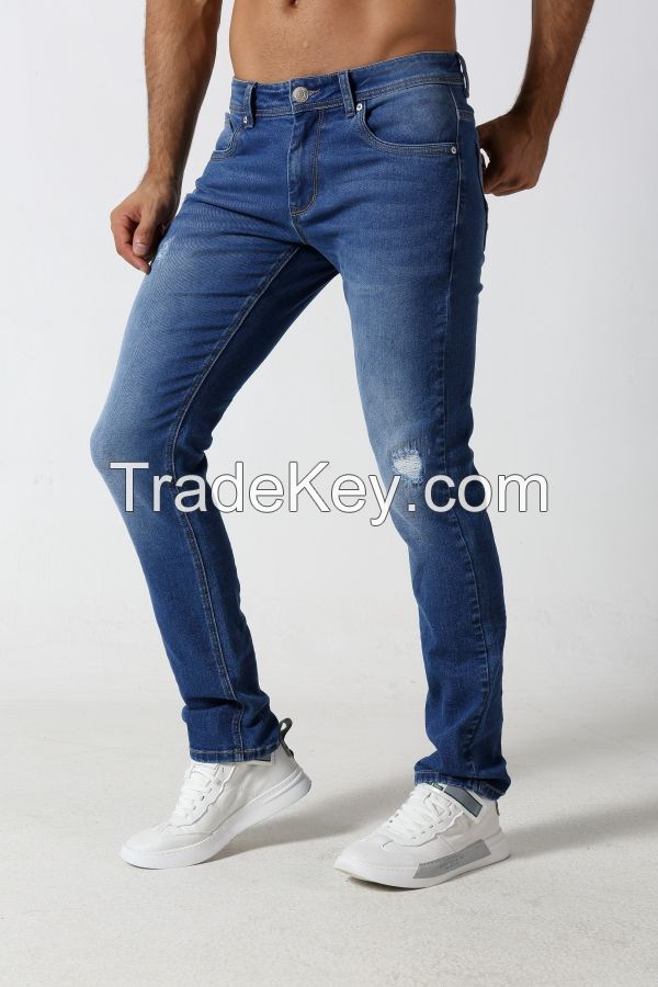 Men's Straight slim denim jeans with rips and distressed