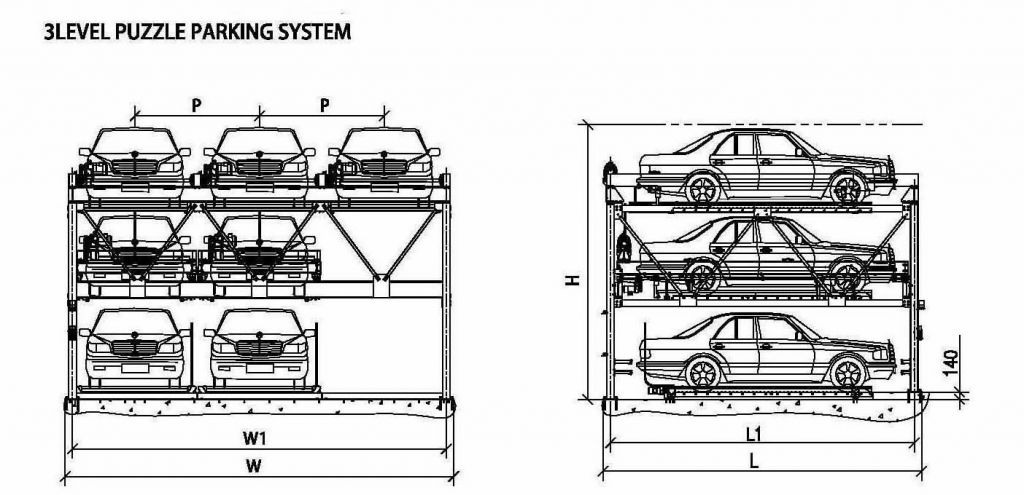 THREE LEVEL PUZZLE PARKING SYSTEM