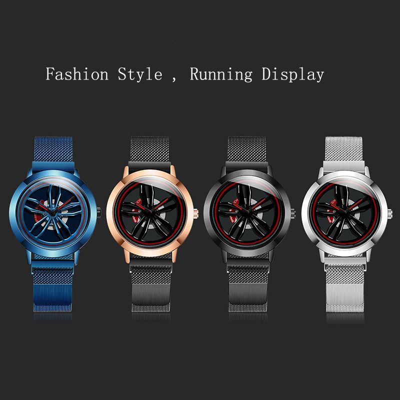 Men's Fashion Wrist watch Rotating Feature Alloy Case Milanese Mesh Band Quartz Watch