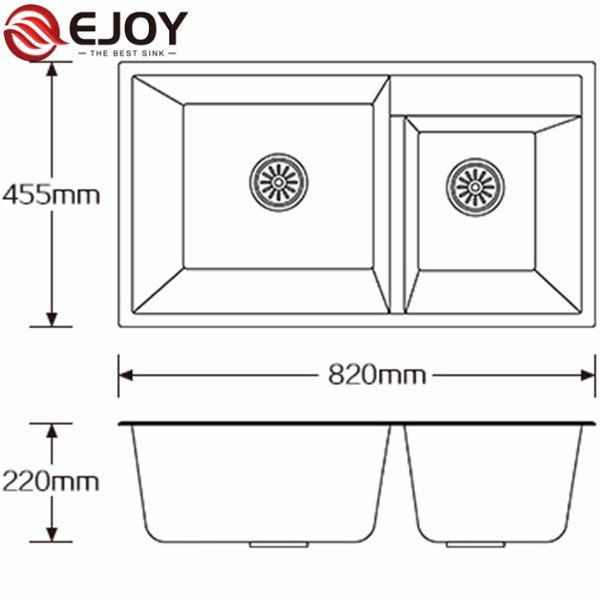 EJOY High Quality Factory sale double bowl composite granite sink with good price quartz sink oem