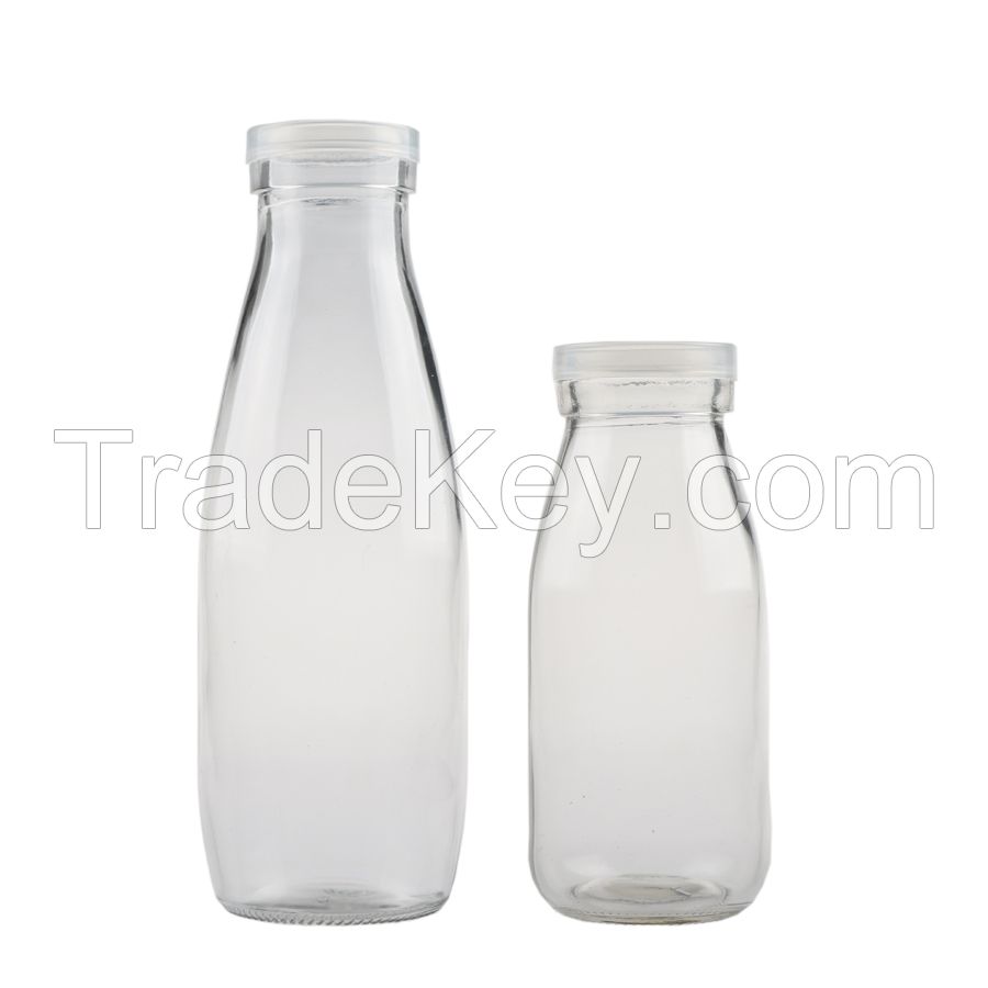 Round Clear Glass Milk Bottle