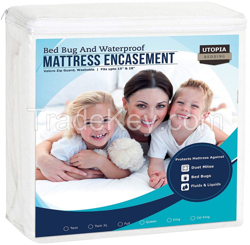 Zippered Mattress Encasement - Bed Bug Proof, Dust Mite Proof Mattress Cover - Waterproof Mattress Protector 