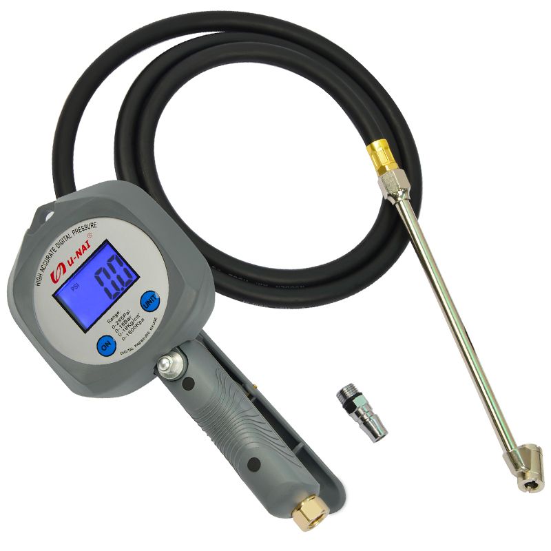 255psi Tire Pressure Gauge With Rubber Hose And Brass Chuck Automotive Digi Pressure Glass Tire Inflator Gauge