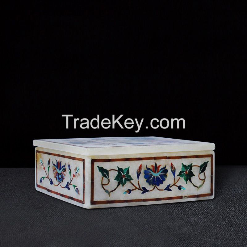 marble gift boxes inlay with semi precious stone