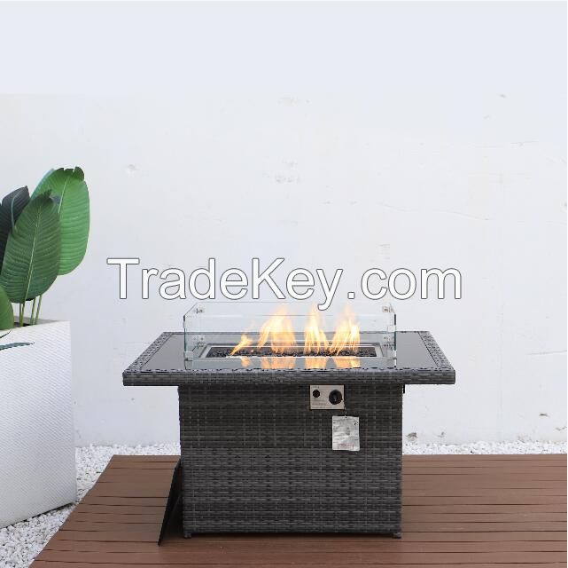 Outdoor Fire Pits, 50,000 BTU Auto-Ignition Propane Fire Pit Table with Glass Wind Guard,Outdoor Fire Tables for Garden Patio Backyard Deck Poolside