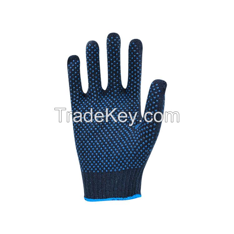 Professional Working Gloves Navy Blue Polycotton Shell Blue PVC Dots Coating Work Safety Gloves Cotton Gloves