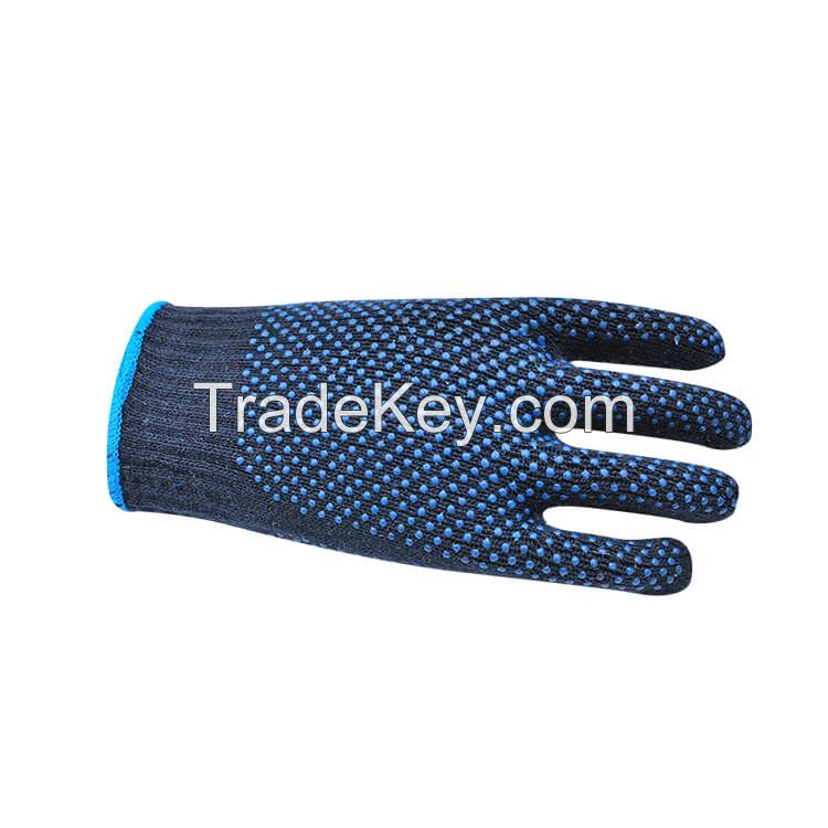 Professional Working Gloves Navy Blue Polycotton Shell Blue PVC Dots Coating Work Safety Gloves Cotton Gloves