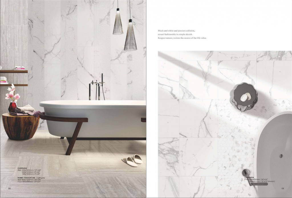 Carrara Polish/Matt Porcelain tile 600x1200mm