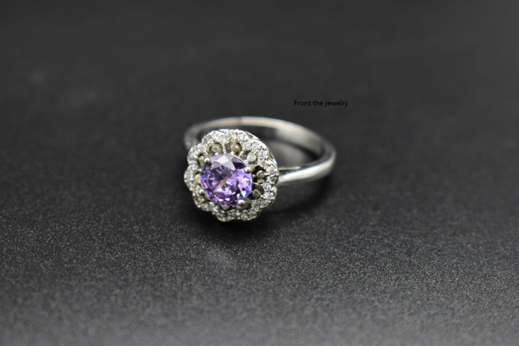 Natural amethyst flower platinum fashion ring for ladies