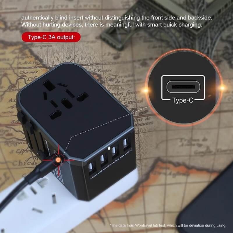 2019 Newest Universal Travel Charger Electrical Smart USB Adapter Type-C port and 4 USB with UK US AU EU Plug Adaptor