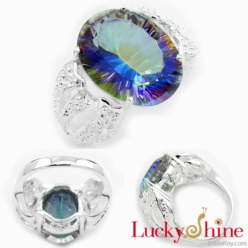 .925 silver mystic topaz gemstone ring