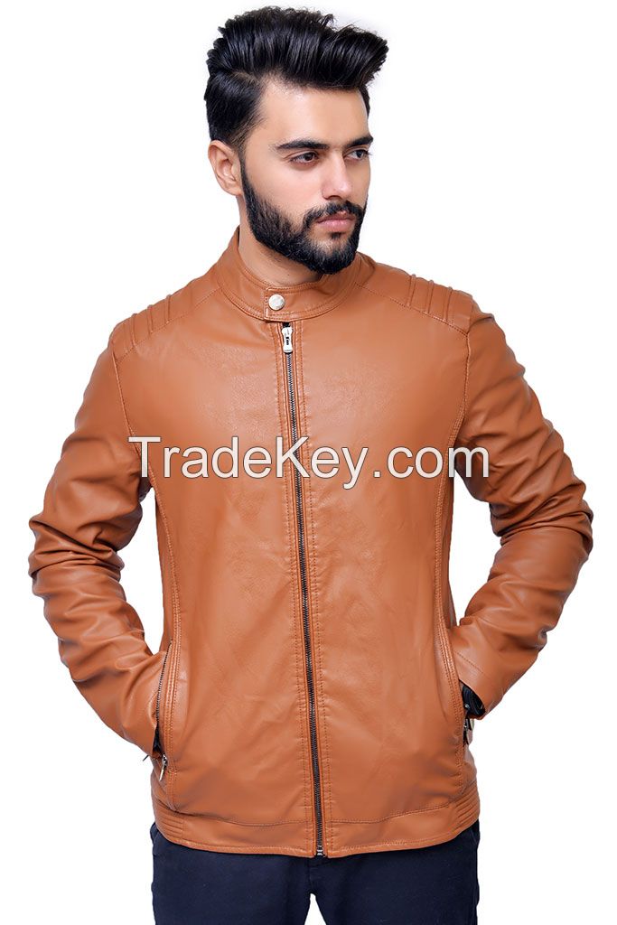 Men&acirc;s Slim Fit Camel Leather Jacket